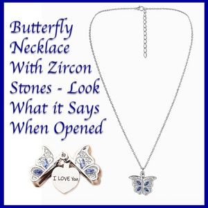 Butterfly Locket Opens "I Love You"  Engraved on Heart Inside - Chain Included